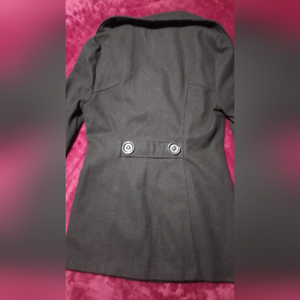 Black Wool Blend Double-Breasted Peacoat - Picture 12 of 14